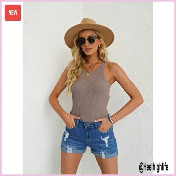 High Waisted Distressed Denim Shorts with Rolled Hem, Ripped Design - Picture 4 of 8